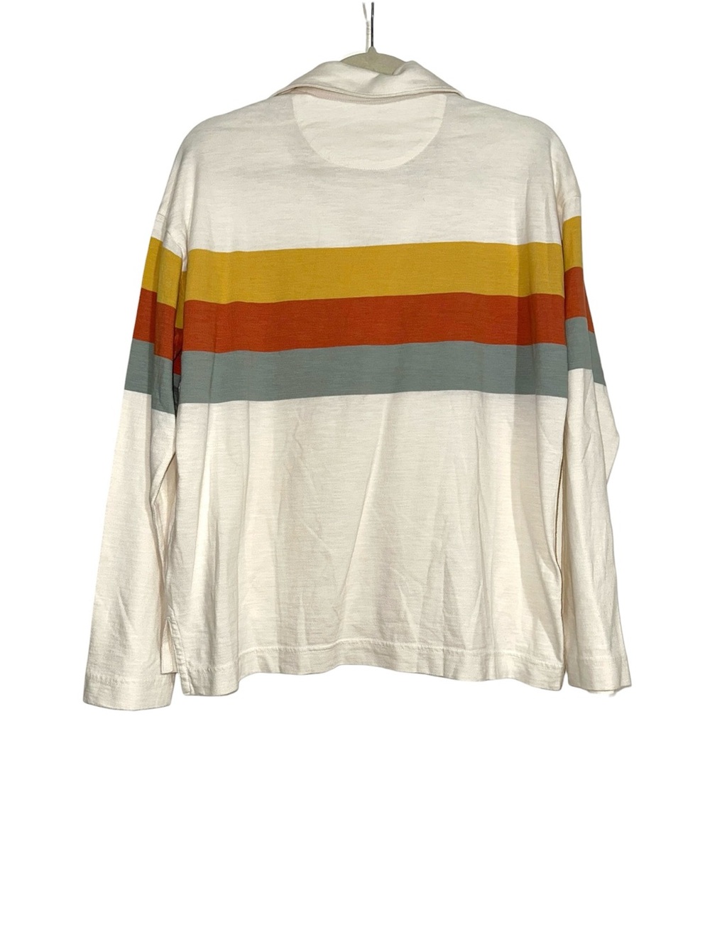 Faherty Sunwashed Organic Cotton Cream Long Sleeve Stripe Polo Top SMALL - Picture 3 of 7